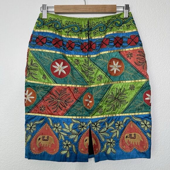 Vintage Sandy Starkman Skirt Sz 8 Green Pencil Gypsie Fairy Boho Whimsical Funky - Picture 7 of 9